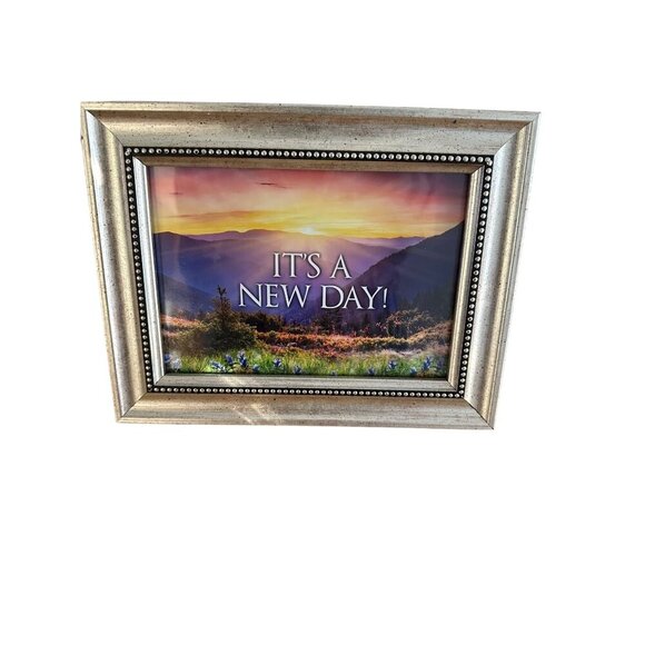 Inspirational Framed Art Print "Its A New Day!" Beaded Silver Frame Desk Decor - Picture 2 of 7